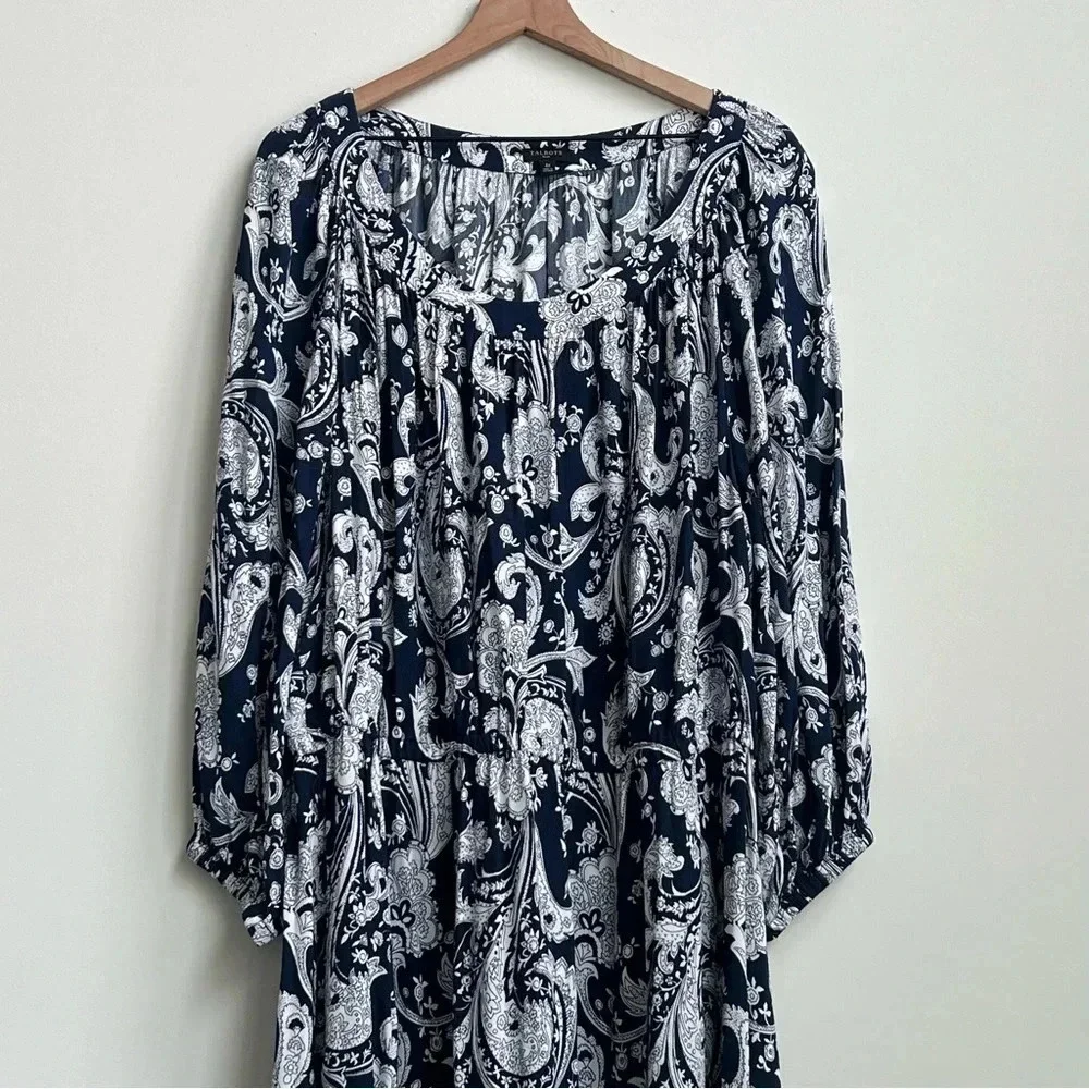 TALBOTS FLOUNCE HEM MIDI DRESS IN BLUE/WHITE PAISLEY 3X Tiered Modest Workwear - Picture 5 of 12